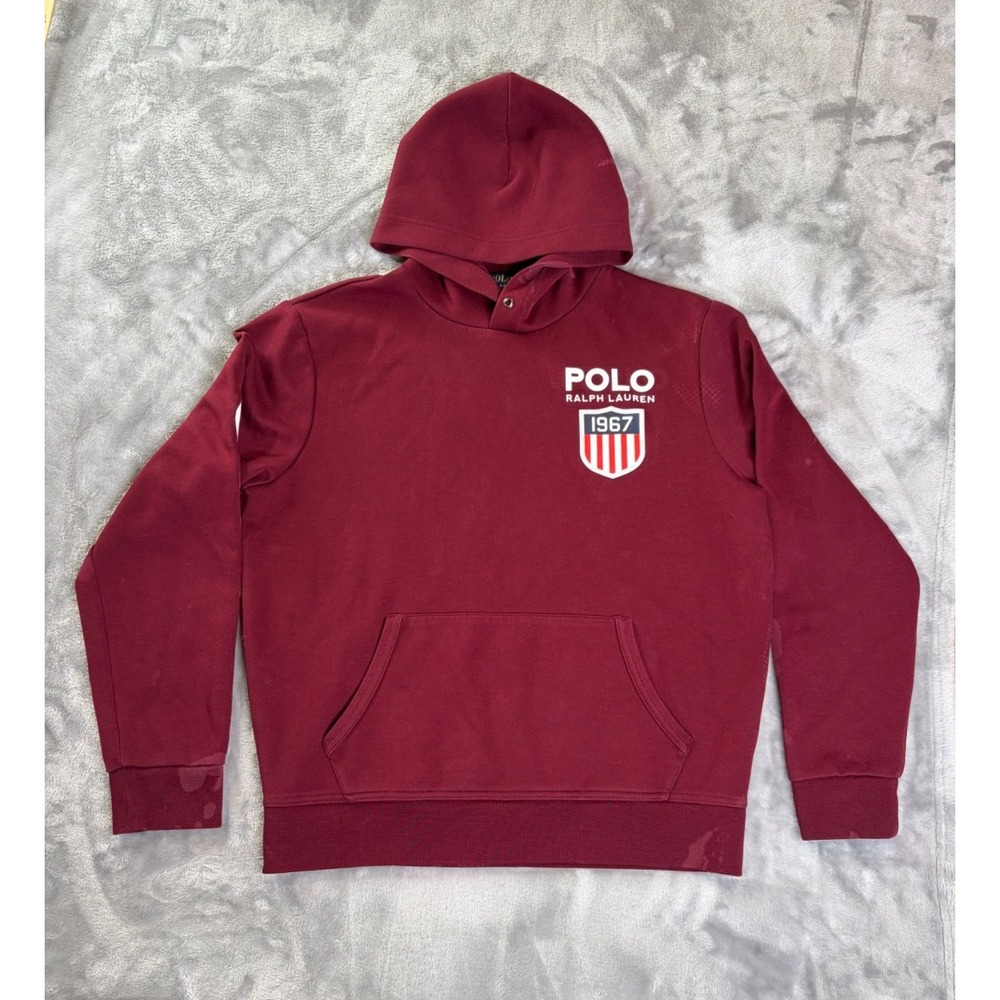 Polo Ralph Lauren 1967 Hoodie Mens M Red Long Sleeve Hooded Graphic Print